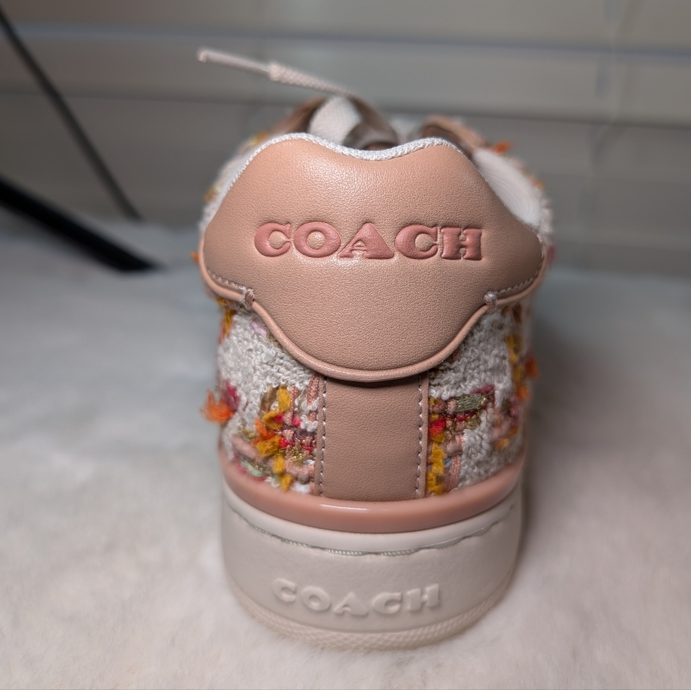 Coach Lowline Tweed Sneakers | Size 7.5 | Multicolor Pink & White Tweed with Box - Picture 13 of 16